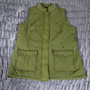 King Ranch Womens 2XL Quilted Vest Olive Green Snap Front Mock Neck Pockets